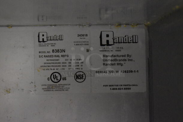 Randell 8383N Stainless Steel Commercial Prep Table w/ Drop In Bins and 2 Over Shelves on Commercial Casters. 115 Volts, 1 Phase. 83x33x73. Tested and Working! - Image 9 of 10