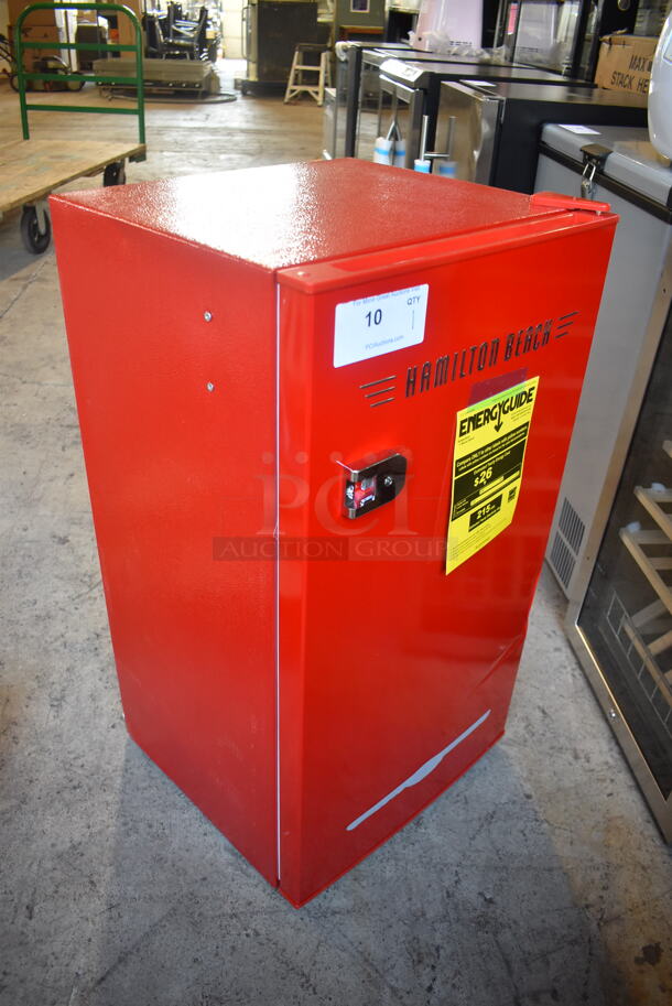BRAND NEW SCRATCH AND DENT! Hamilton Beach Electric Powered Free Standing Red Cooler with Door Organization. 115V 1 Phase Tested and Working! - Image 2 of 5