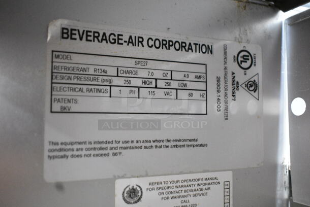 Beverage Air SPE27 Stainless Steel Commercial Sandwich Salad Prep Table Bain Marie Mega Top on Commercial Casters. 115 Volts, 1 Phase. Tested and Powers On But Does Not Get Cold, Appears To Be Out of Refrigerant - Image 7 of 7