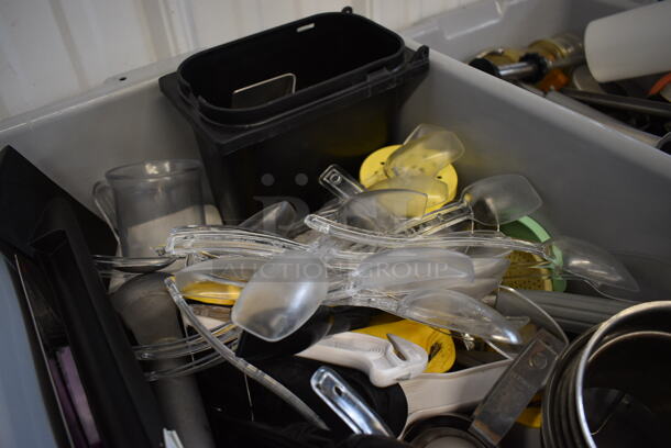 ALL ONE MONEY! Lot of Various Utensils Including Measuring Cups and Spoons in Gray Poly Bus Bin - Image 5 of 5