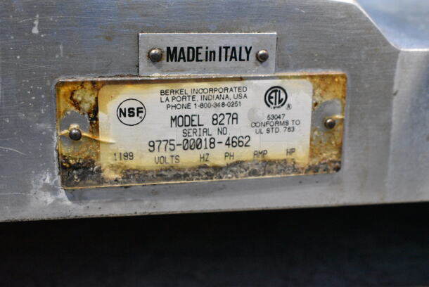 Berkel 827A Stainless Steel Commercial Countertop Meat Slicer w/ Blade Sharpener. 115 Volts, 1 Phase. Tested and Working! - Image 7 of 7