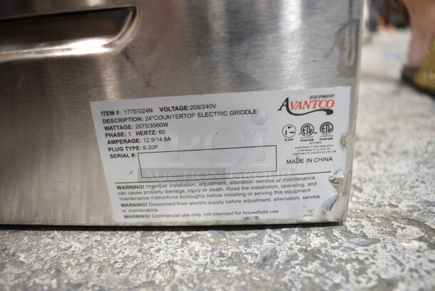 Avantco 177EG24N Stainless Steel 24" Electric Countertop Griddle. 208/240 Volts, 1 Phase. - Image 4 of 4