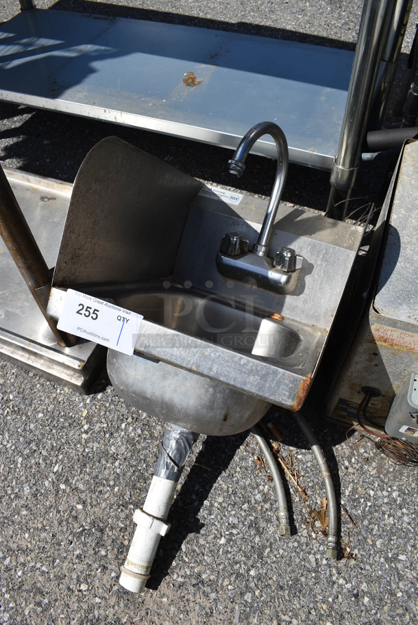 Stainless Steel Commercial Single Bay Wall Mount Sink w/ Faucet, Handles and Side Splash Guards. 13x17.5x20 - Image 2 of 6