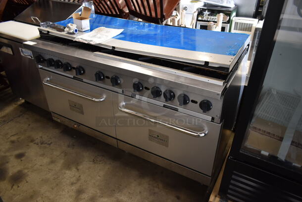 BRAND NEW SCRATCH AND DENT! 2023 Mainstreet 541E60N Stainless Steel Commercial Natural Gas Powered 10 Burner Range w/ 2 Ovens, Over Shelf and Back Splash. Stock Picture Used For Gallery. 360,000 BTU. - Image 2 of 12
