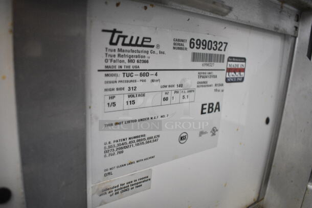 True TUC-60D-4 Stainless Steel Commercial 4 Drawer Undercounter Cooler on Commercial Casters. 115 Volts, 1 Phase. Tested and Working! - Image 7 of 7