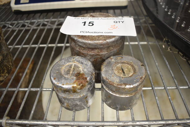 3 Metal Bakery Scale Weights. 3.5x3.5x3.5, 2.5x2.5x2.5. 3 Times Your Bid!