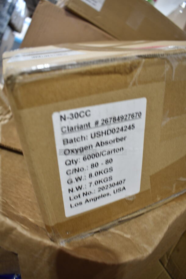 PALLET LOT of 31 BRAND NEW Boxes Including 3 Box 128HD8COMBO ChoiceHD 8 oz. Microwavable Translucent Plastic Deli Container and Lid Combo Pack - 240/Case, 129MCR50B Choice 43 oz. Black Round Microwavable Heavy Weight Container with Lid 9" - 150/Case, Oxygen Absorber, 2 Box 760IC16WPA Choice 1 Pint White Paper Double-Wall Frozen Yogurt / Food Cup with Paper Lid - 250/Case, L5638 Chef & Sommelier L5638 Sequence 19.5 oz. Universal Wine Glass by Arc Cardinal - 12/Case, Take Out Containers, 395TO991 EcoChoice 9" x 9" x 3" Compostable Sugarcane / Bagasse 1 Compartment Take-Out Box - 200/Case, 130WHFKSX500 Choice White Extra Heavy Weight Wrapped Plastic Cutlery Pack - 500/Case. 31 Times Your Bid!  - Image 9 of 12