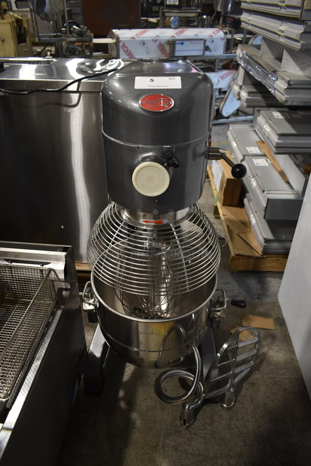 BRAND NEW SCRATCH AND DENT! 2023 Avantco 177MX40H Metal Commercial Floor Style 40 Quart Planetary Dough Mixer w/ Stainless Steel Mixing Bowl, Bowl Guard, Whisk, Dough Hook and Paddle Attachments. 240 Volts, 1 Phase.  - Image 4 of 10