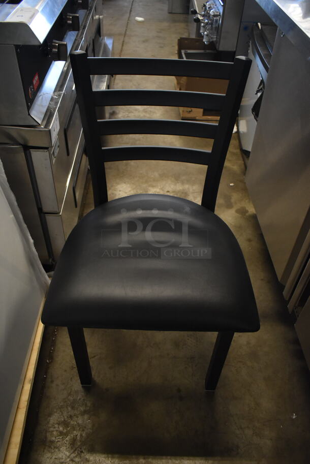 2 BRAND NEW SCRATCH AND DENT! Black Metal Dining Height Chair w/ Ladder Back and Black Seat Cushion. 2 Times Your Bid! - Image 2 of 8