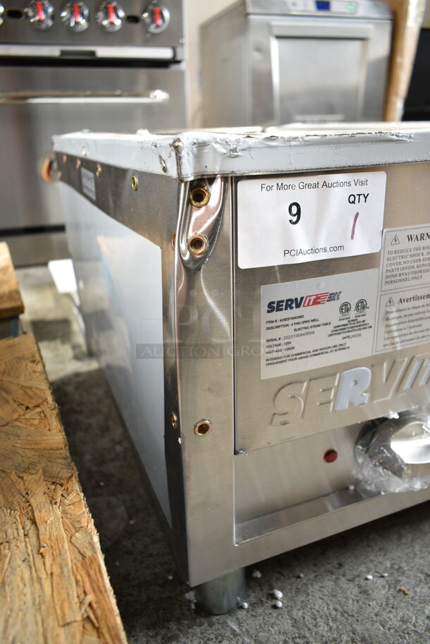 BRAND NEW SCRATCH AND DENT! ServIt 423EST4WO500 Stainless Steel Commercial Four Pan Open Well Electric Steam Table with Adjustable Undershelf. 120 Volts, 1 Phase. Tested and Working! - Image 5 of 9
