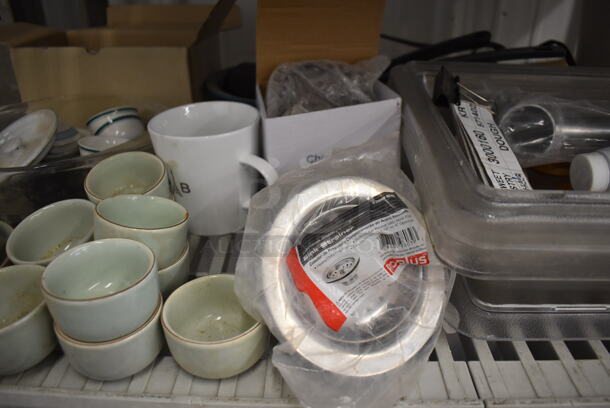 ALL ONE MONEY! Tier Lot of Various Metal Items Including Ceramic Dishes and Poly Bin - Image 5 of 5