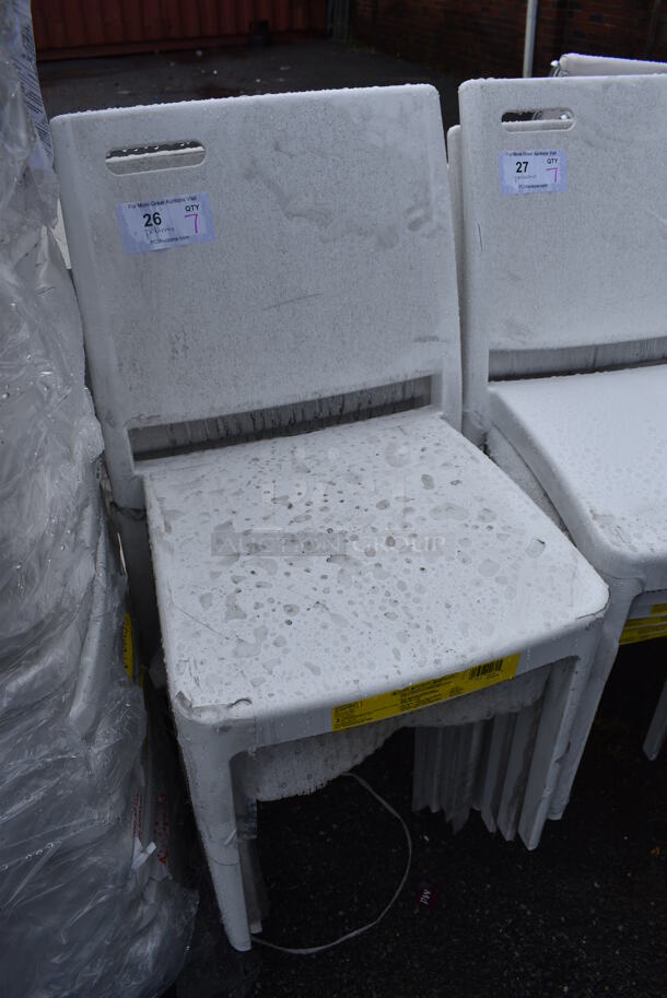 7 BRAND NEW SCRATCH AND DENT! Grosfillex XA653096 / US653096 Metro Glacier White Indoor / Outdoor Stacking Resin Chair. 16x18x32. 7 Times Your Bid! - Image 3 of 5