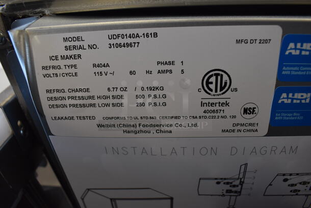 BRAND NEW SCRATCH AND DENT! 2022 Manitowoc UDF0140A-161B Stainless Steel Commercial Self Contained Undercounter Ice Machine. 115 Volts, 1 Phase.  - Image 6 of 7