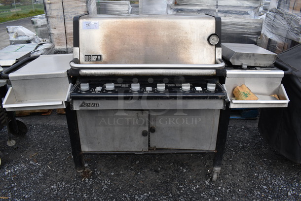 Weber Summit Metal Outdoor Propane Gas Powered Grill w/ Right Side Single Burner Range on Commercial Casters. 78x28x48 - Image 1 of 12