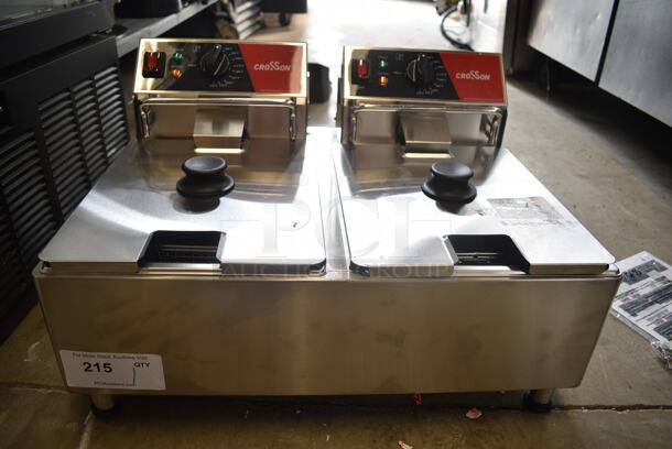 BRAND NEW SCRATCH AND DENT! 2023 Crosson CF-26 Stainless Steel Commercial Countertop Electric Powered 2 Bay Fryer w/ 2 Metal Fry Baskets. 120 Volts, 1 Phase. - Image 2 of 8