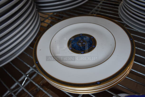 5 White Ceramic Plates w/ Gold and Blue Pattern. 8x8x1. 5 Times Your Bid! - Image 2 of 3