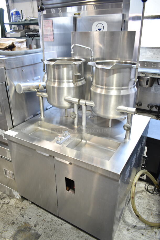 Blodgett CB-36G-6-6K Stainless Steel Commercial Natural Gas Powered Steam Kettle Station w/ 2 Crown DC-6 6 Quart Tilting Kettles.  - Image 2 of 10
