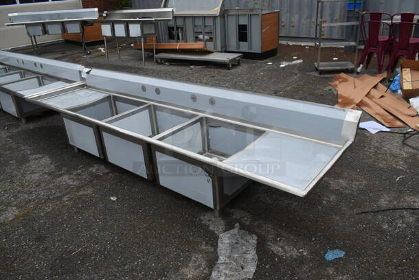 BRAND NEW SCRATCH AND DENT! Regency 600S32424224 Stainless Steel Commercial 3 Bay Sink w/ Dual Drain Boards and Legs. Bays 24x24. Drain Boards 26x22.5 - Image 1 of 5