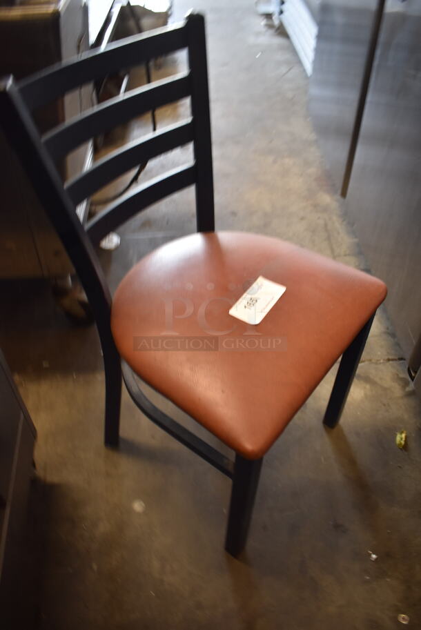 Black Ladder Back Chair With Brown Vinyl Seat.  - Image 2 of 2