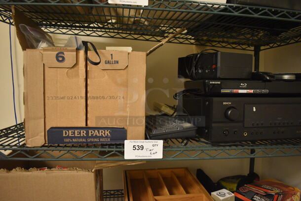 ALL ONE MONEY! Tier Lot of Various Items Including Samsung DVD Player, Keyboard, Remotes, Two-Line Business Telephones, and Denon Receiver - Image 1 of 8