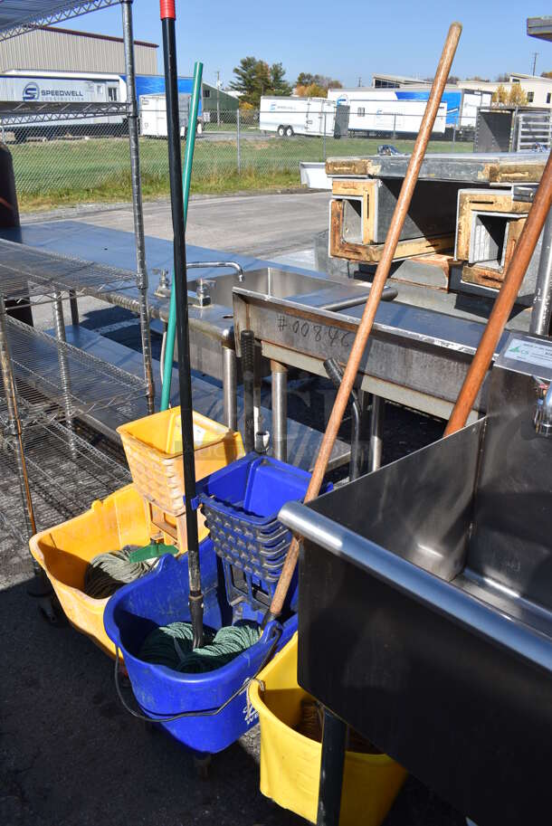 3 Various Poly Mop Buckets w/ Wringing Attachment and Mop on Commercial Casters; 2 Yellow and 1 Blue. Includes 16x22x35. 3 Times Your Bid! - Image 3 of 7