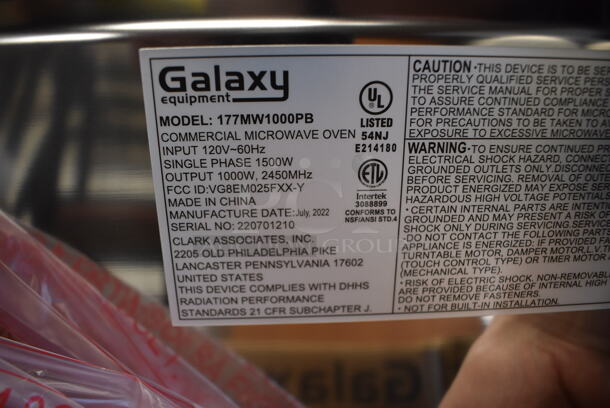 BRAND NEW IN BOX! 2022 Galaxy 177MW1000PB Stainless Steel Commercial Countertop Microwave Oven. 120 Volts, 1 Phase. 20x16x12. Tested and Working! - Image 6 of 8