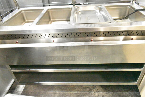 Randell RAN HTD-4S Stainless Steel Commercial Floor Style 4 Well Steam Table w/ Tray Slide and Sneeze Guard on Commercial Casters. 120 Volts, 1 Phase. Tested and Working! - Image 8 of 9