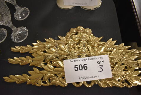 3 Gold Colored Decorative Floral Wall Plates. 3 Times Your Bid!