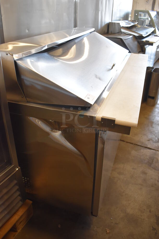 BRAND NEW SCRATCH AND DENT! Avantco 178SSPT71MHC Stainless Steel Commercial Sandwich Salad Prep Table Bain Marie Mega Top on Commercial Casters. 115 Volts, 1 Phase. Tested and Working! - Image 3 of 10