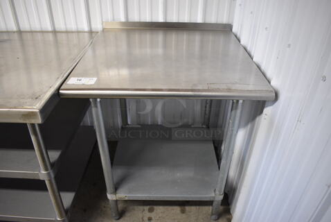 Stainless Steel Table w/ Back Splash and Metal Under Shelf. 30x30x36