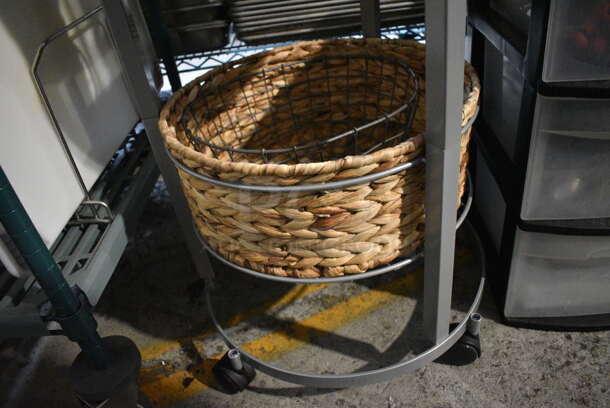 Gray Metal 3 Tier Basket Rack on Commercial Casters. - Image 4 of 4