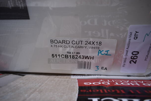 3 BRAND NEW SCRATCH AND DENT! San Jamar 511CB18243WH Cut-N-Carry® 24" x 18" x 3/4" White Cutting Board with Hook. 3 Times Your Bid! - Image 4 of 5