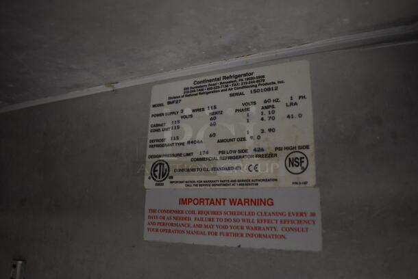 Continental SWF27 Stainless Steel Commercial Single Door Undercounter Freezer on Commercial Casters. 115 Volts, 1 Phase. 27.5x30x35. Tested and Powers On But Does Not Get Cold - Image 5 of 5