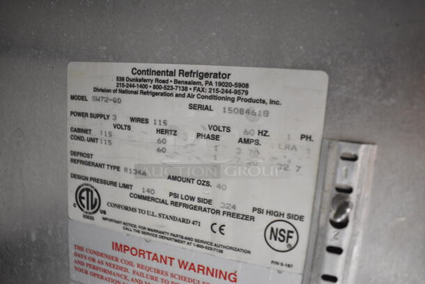 Continental SW72-GD Stainless Steel Commercial 3 Door Back Bar Cooler Merchandiser on Commercial Casters. 115 Volts, 1 Phase. Tested and Working! - Image 6 of 6
