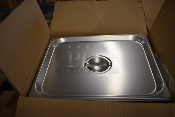 12 BRAND NEW IN BOX! Winco Stainless Steel Full Size Drop In Bin Lids. 12 Times Your Bid!