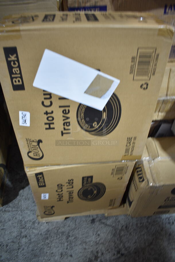 PALLET LOT of 32 BRAND NEW Boxes Including 347RPBD10WHS Visions 10" White Plastic Plate with Silver Bands - 120/Case, Choice Medium Weight White Sporks, 500MFT Lavex White M-Fold (Multifold) Towel - 4000/Case, 3 Box E301455400 Leather Conditioner, 2 Box Choice Hot Cup Travel Lids, 500TW5 Choice 5 oz. Translucent Thin Wall Plastic Cold Cup - 2500/Case, 966TALLFLDB Choice White Tall-Fold 6" x 13" Dispenser Napkin - 8000/Case, 128HD8COMBO ChoiceHD 8 oz. Microwavable Translucent Plastic Deli Container and Lid Combo Pack - 240/Case, Ceramic Pizza Trays, 612FFL1230 Choice Foil Steam Table Pan Lid - Full Size - 50/Case, 395TO881 EcoChoice 8" x 8" x 3" Compostable Sugarcane / Bagasse 1 Compartment Take-Out Box - 200/Case, 129MCR24B Choice 24 oz. Black Round Microwavable Heavy Weight Container with Lid 7 1/4" - 150/Case. 32 Times Your Bid!  - Image 6 of 12