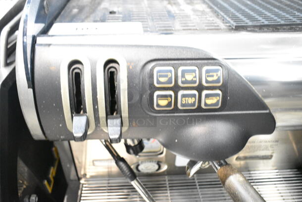 Smart Stainless Steel Commercial Countertop 2 Group Espresso Machine w/ 1 Portafilter and Steam Wand.  - Image 4 of 11