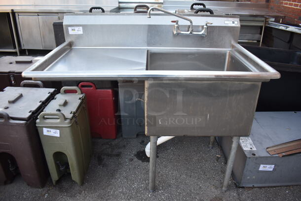 Stainless Steel Commercial Single Bay Sink w/ Left Side Drain Board, Faucet and Handles. 51x29x44. Bay 24x24x14