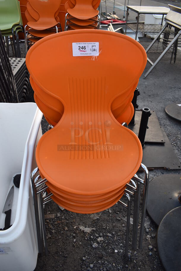 4 Dining Chairs w/ Orange Seat on Metal Legs. 20x20x32. 4 Times Your Bid! - Image 1 of 3