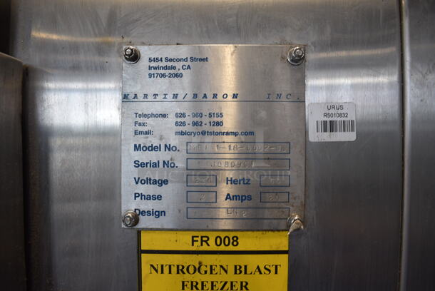 Martin / Baron Model MBI 1-18-0002-19 Stainless Steel Commercial Floor Style Nitrogen Blast Freezer. 230 Volts, 3 Phase. 54x42x72  - Image 3 of 6