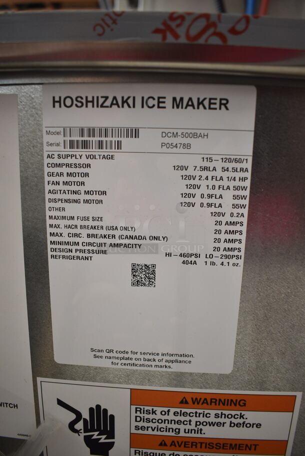 BRAND NEW SCRATCH AND DENT! 2024 Hoshizaki DCM-500BAH Stainless Steel Commercial Countertop Ice Maker and Water Dispenser - 40 lb. Storage. 115-120 Volts, 1 Phase.   - Image 8 of 8