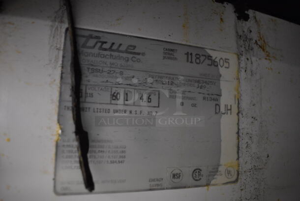 True TSSU-27-8 Stainless Steel Commercial Sandwich Salad Prep Table Bain Marie Mega Top. 115 Volts, 1 Phase. 28x30x42.5. Tested and Powers On But Does Not Get Cold - Image 6 of 6