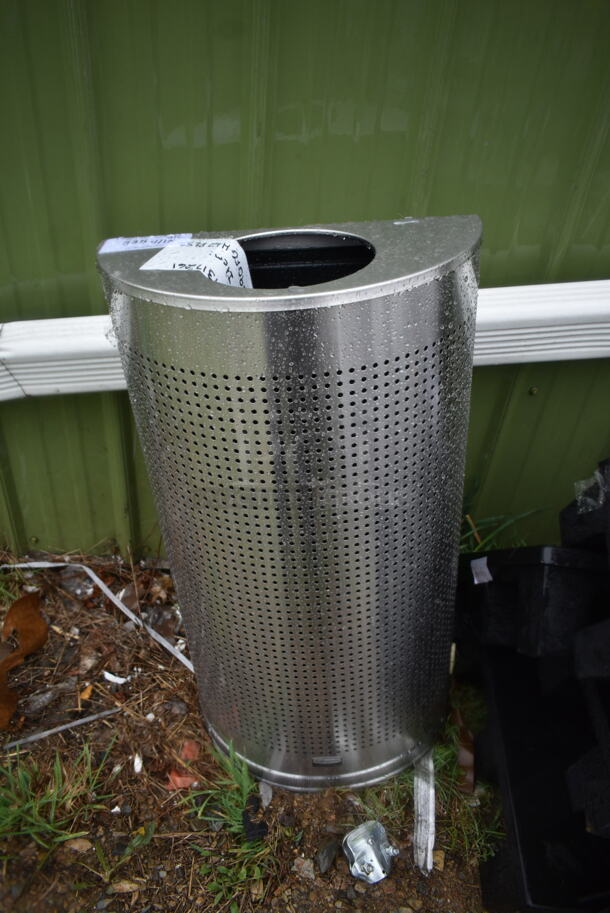 BRAND NEW SCRATCH AND DENT! Rubbermaid 690FGH12PLSS Silhouettes Stainless Steel Designer Half Round Waste Receptacle - Image 2 of 5