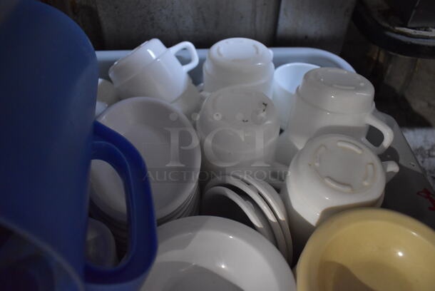 ALL ONE MONEY! Lot of 2 Gray Poly Bus Bins w/ Various Poly Pitchers, Bowls, Mugs and Plates - Image 3 of 5
