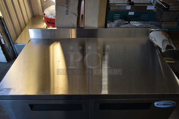 BRAND NEW SCRATCH AND DENT! 2023 KoolMore FWT-2D-12C Stainless Steel Commercial 2 Door Work Top Freezer w/ Back Splash on Commercial Casters. 115 Volts, 1 Phase. Tested and Working! - Image 3 of 8