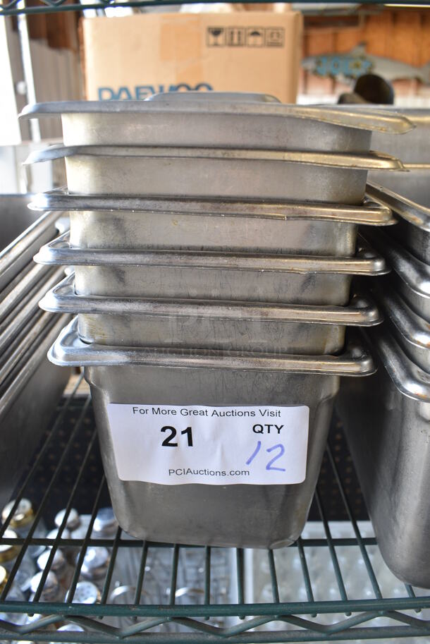 12 Stainless Steel 1/6 Size Drop In Bins. 1/6x6. 12 Times Your Bid!