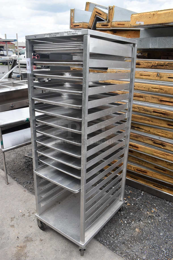 Metal Commercial Pan Transport Rack w/ 26 Full Size Metal Baking Pans on Commercial Casters. - Image 3 of 7