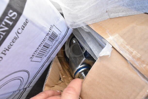 20 BRAND NEW Boxes Including 2 Box 347RPBD10WHG Visions 10" White Plastic Plate with Gold Bands - 120/Case, 5002WRAPNAPN EcoChoice WrapNap 2-Ply Natural Kraft 1/4 Fold Dinner Napkin 16" x 16" - 3000/Case, 500LFLAT Choice Clear Flat Lid with Straw Slot - 9, 12, 16, 20, and 24 oz. - 1000/Case, 5013339 Lavex Hercules 33 Gallon 2 Mil 33" x 39" Low Density Heavy-Duty Black Can Liner / Trash Bag - 100/Case, 50016W Choice White Poly Paper Hot Cup. 20 Times Your Bid!  - Image 10 of 12