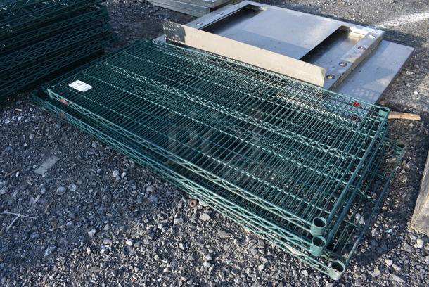 ALL ONE MONEY! Lot of 5 Various Metro Green Finish Wire Shelves. Includes 48x24x1.5