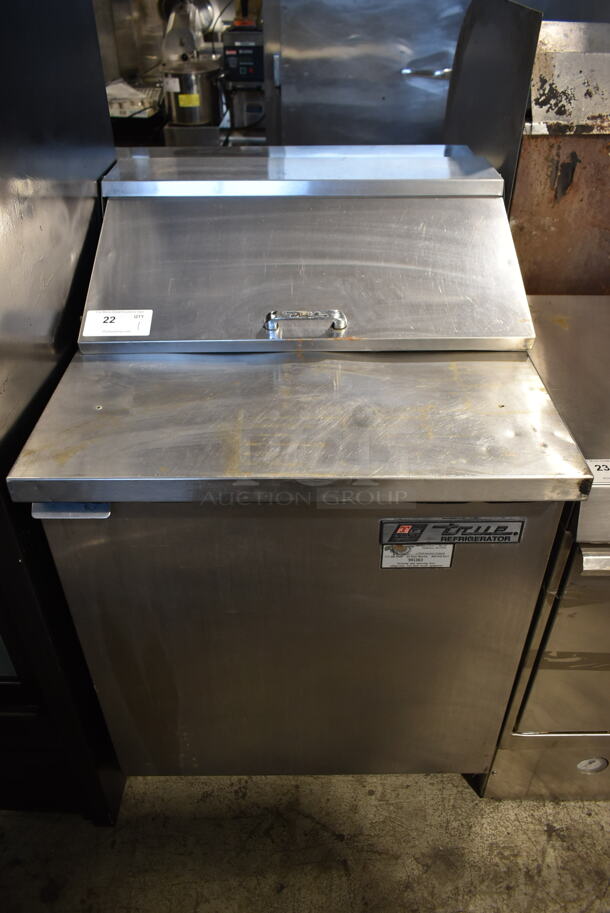 True TSSU-27-08 Stainless Steel Commercial Sandwich Salad Prep Table Bain Marie Mega Top on Commercial Casters. 115 Volts, 1 Phase. Tested and Powers On But Does Not Get Cold